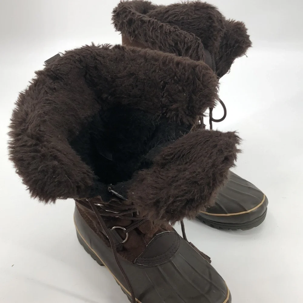 KHOMBU Size 10M Waterproof Winter Snow Boots Mid Calf Brown Lace Up